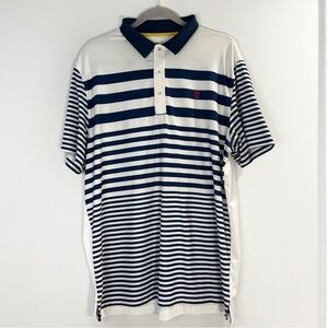 IZOD Golf Polo Men’s Large White Navy Striped Stretch Performance Shirt
